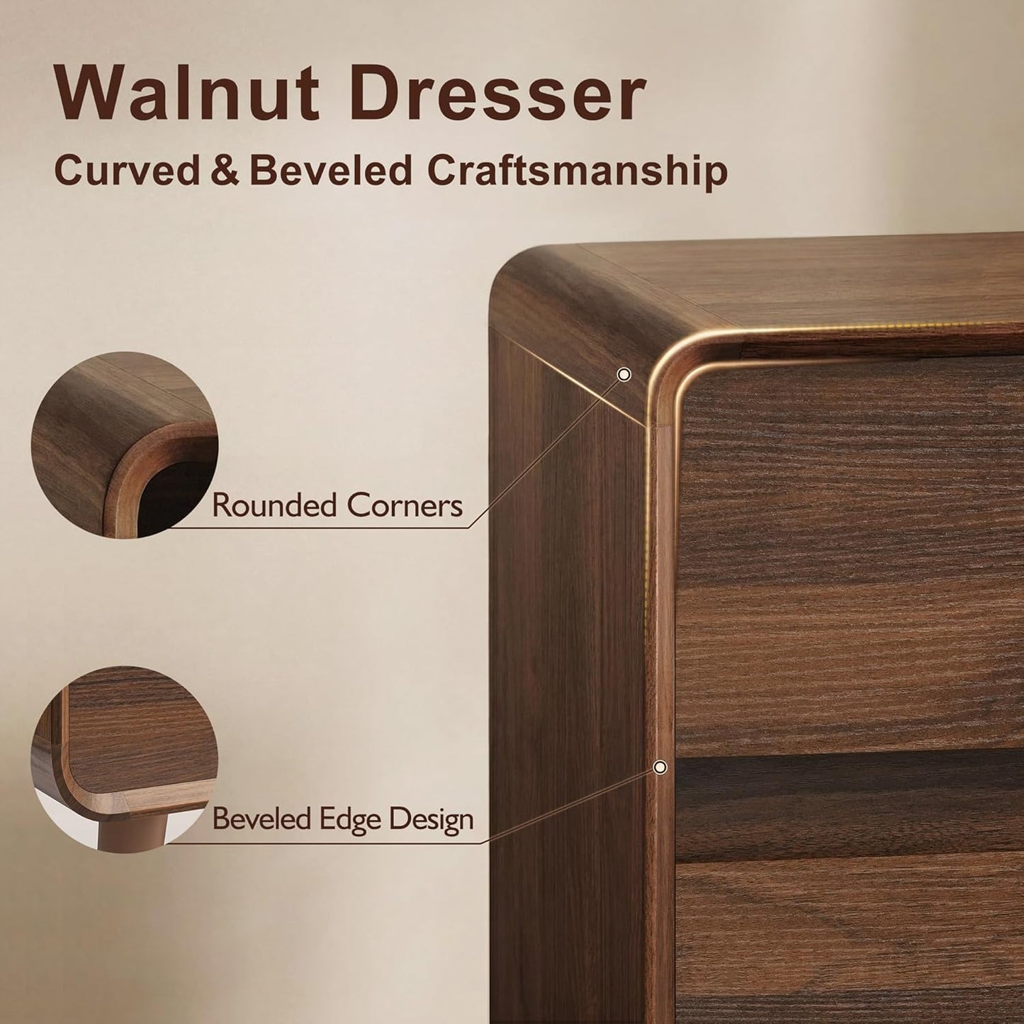 6 Drawer Dresser for Bedroom, Mid Century Modern Dressers