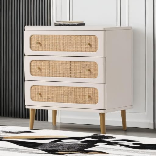 Wicker Rattan Chest of Drawers, 3-Drawer Dresser