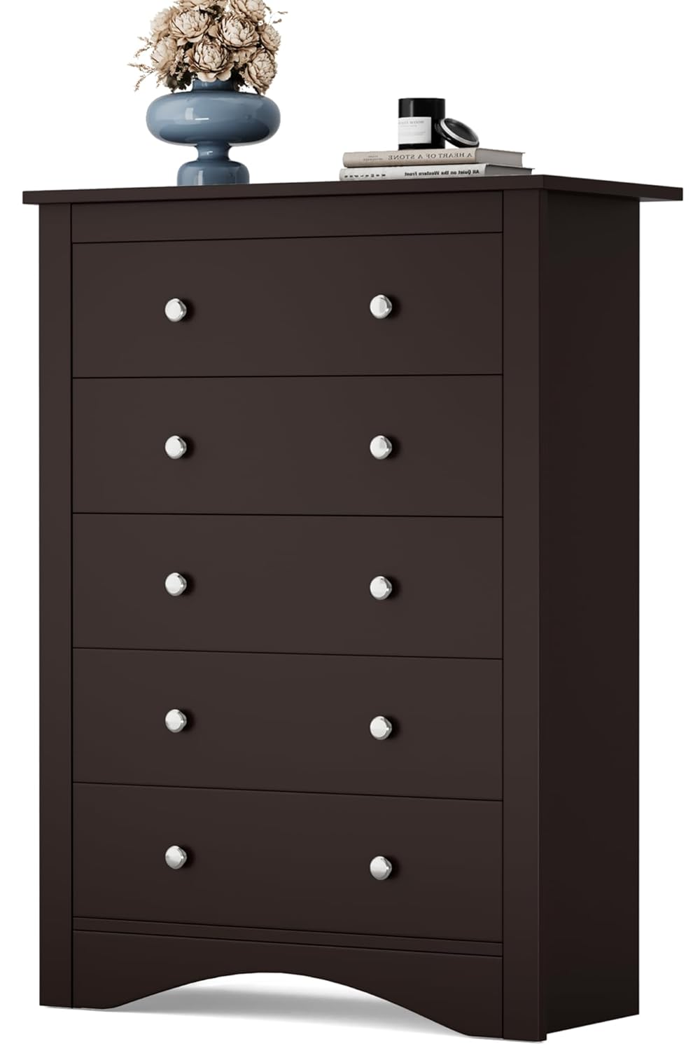Tall 5 Drawer Dresser Modern Chest of Drawers for Bedroom and Closet in Brown - zenloriai