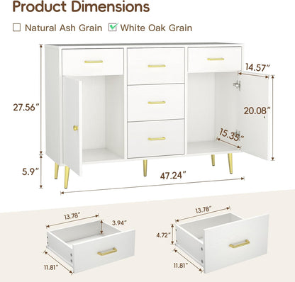 Wood 5 Drawer Dresser for Bedroom with 2 Doors