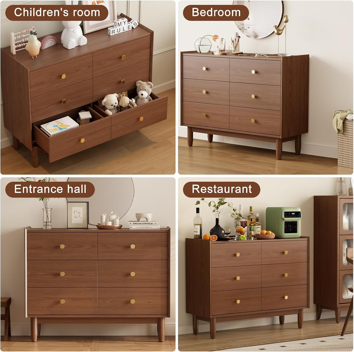 6 Drawer Dresser for Bedroom,41.2" W Wood Chest of Drawers with Large Storage Cabinet