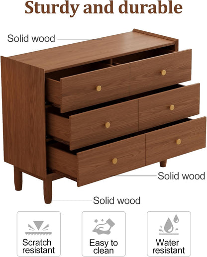 6 Drawer Dresser for Bedroom,41.2" W Wood Chest of Drawers with Large Storage Cabinet