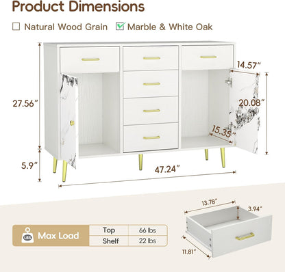 Wood 5 Drawer Dresser for Bedroom with 2 Doors