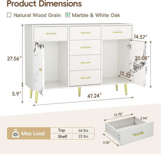 Wood 5 Drawer Dresser for Bedroom with 2 Doors