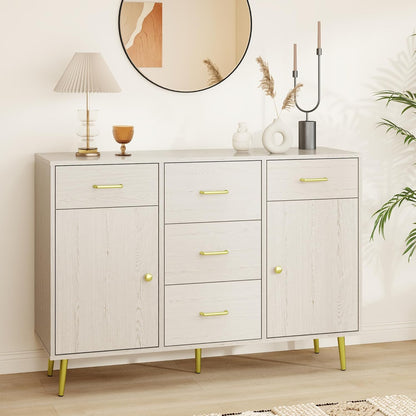 Wood 5 Drawer Dresser for Bedroom with 2 Doors