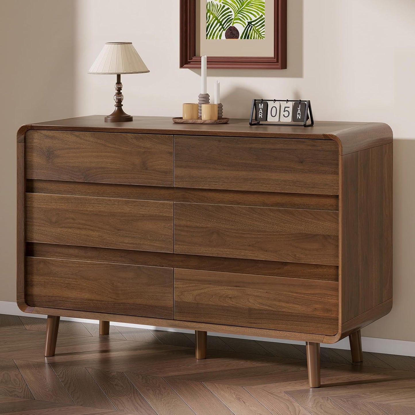 6 Drawer Dresser for Bedroom, Mid Century Modern Dressers