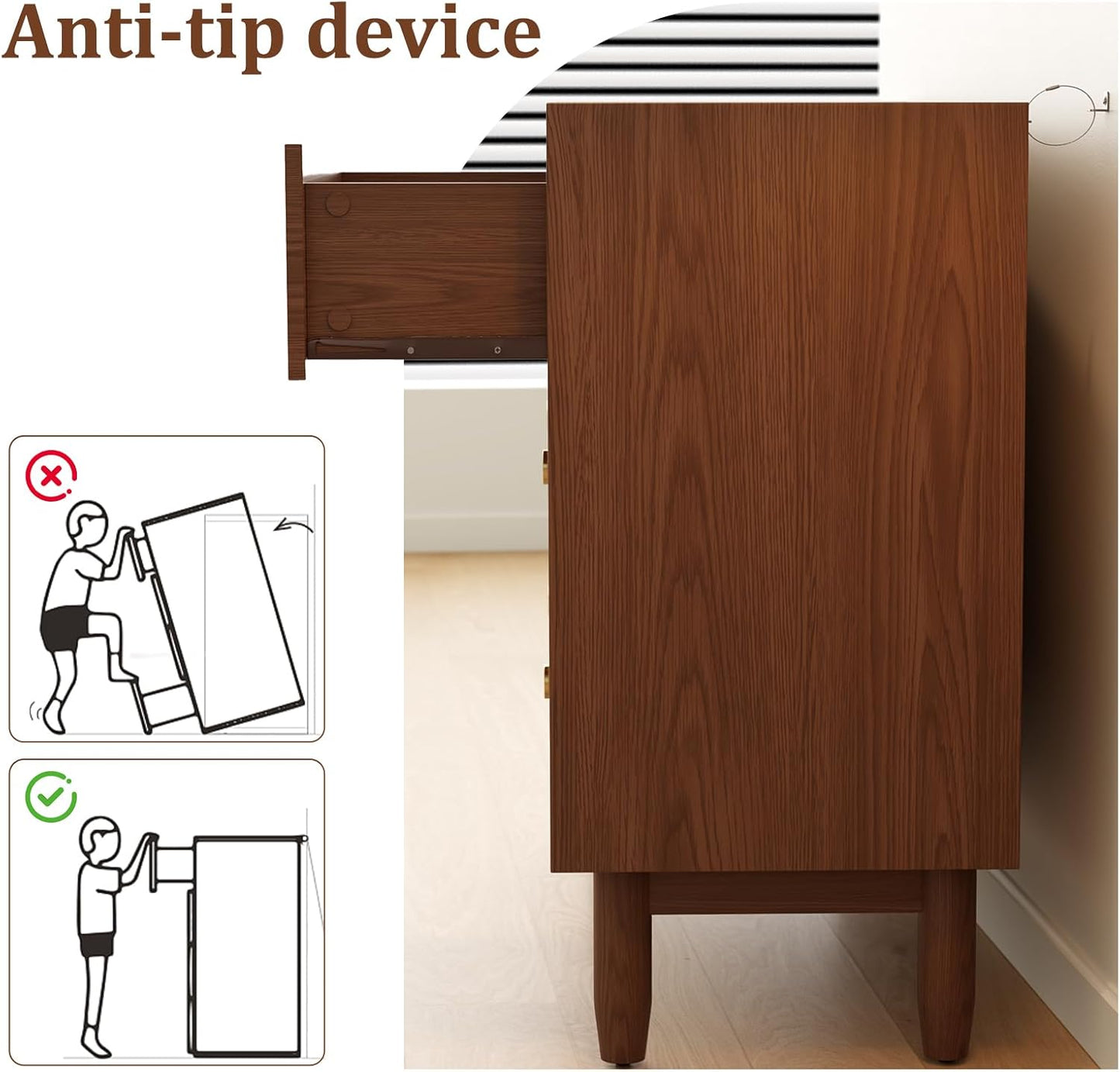 6 Drawer Dresser for Bedroom,41.2" W Wood Chest of Drawers with Large Storage Cabinet