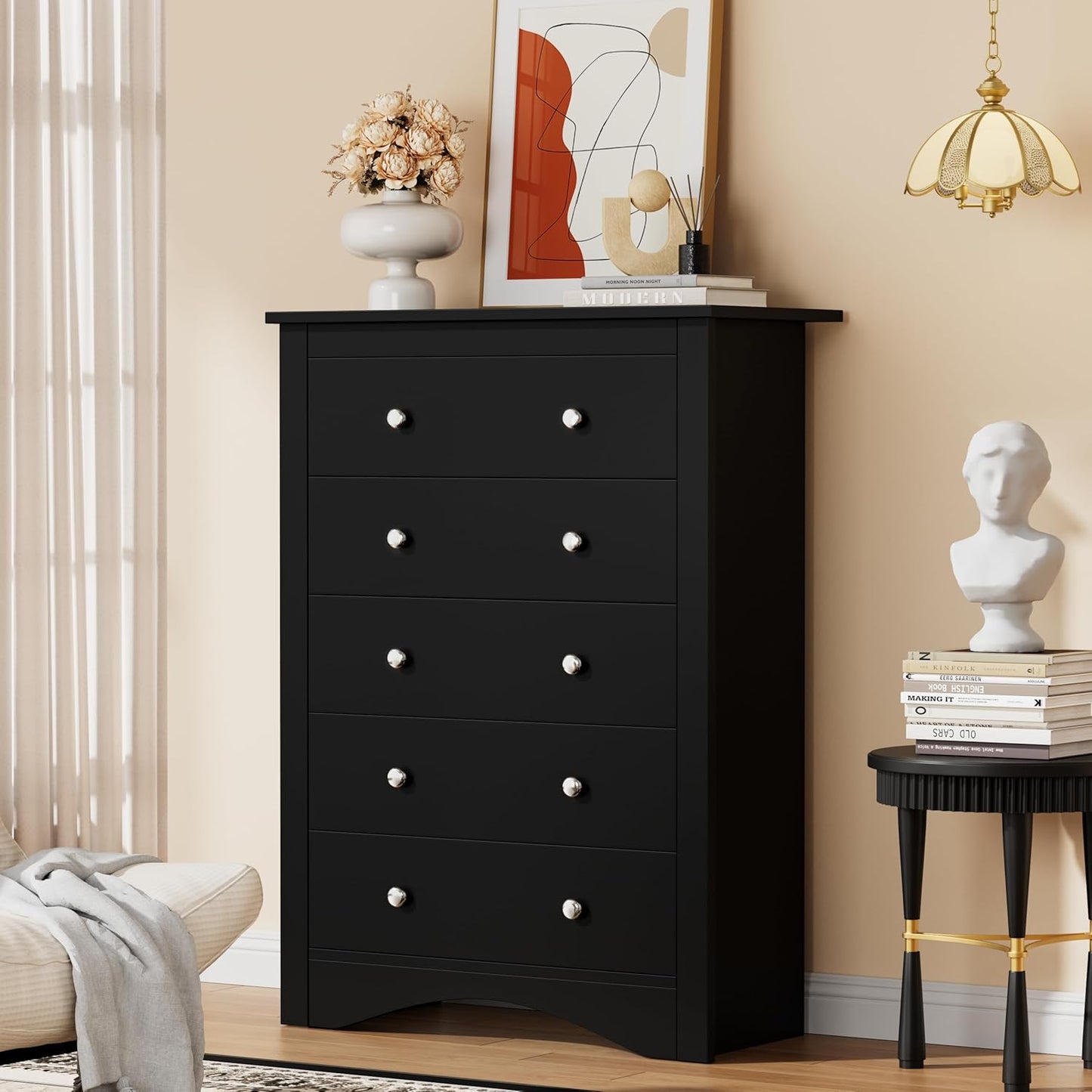 Tall Dresser for Bedroom with 5 Drawers Modern Chest of Drawers