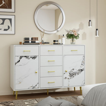 Wood 5 Drawer Dresser for Bedroom with 2 Doors