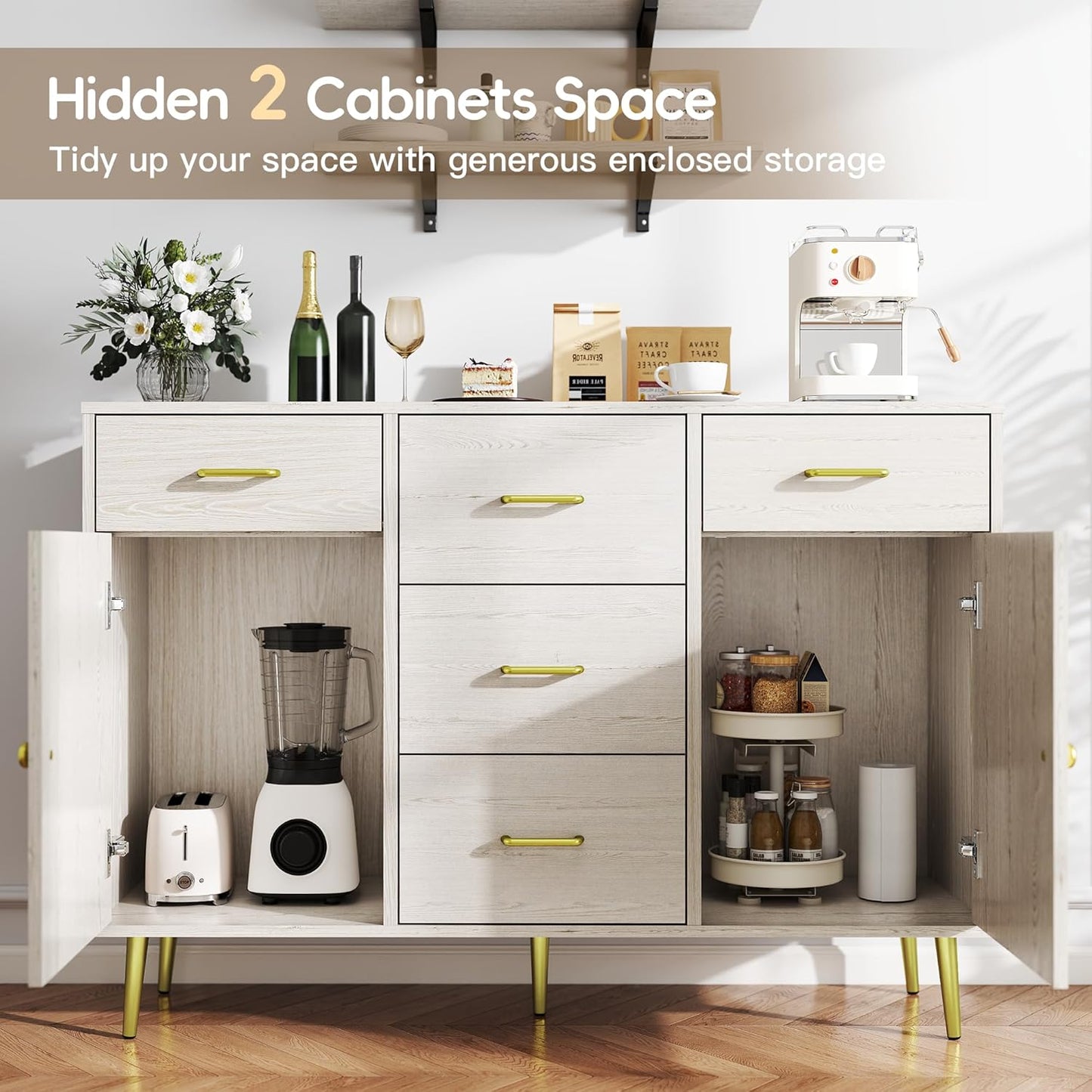 Wood 5 Drawer Dresser for Bedroom with 2 Doors