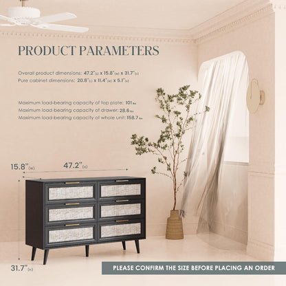 Dresser for Bedroom,47.2" Wide 6 Drawer Double Dresser