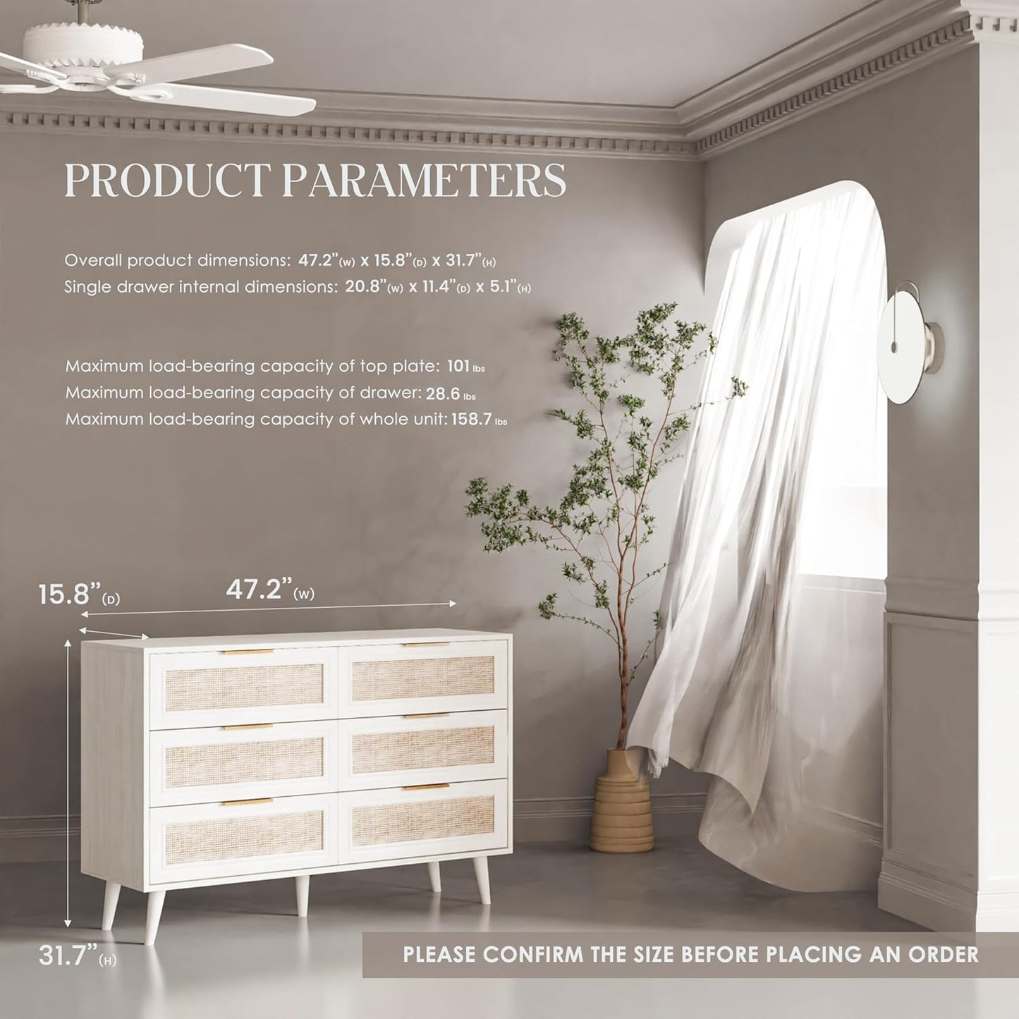 Dresser for Bedroom,47.2" Wide 6 Drawer Double Dresser