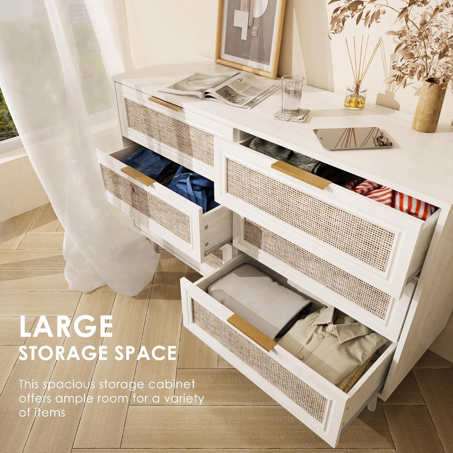 Dresser for Bedroom,47.2" Wide 6 Drawer Double Dresser