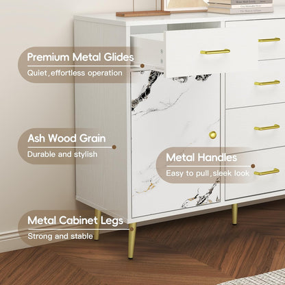 Wood 5 Drawer Dresser for Bedroom with 2 Doors