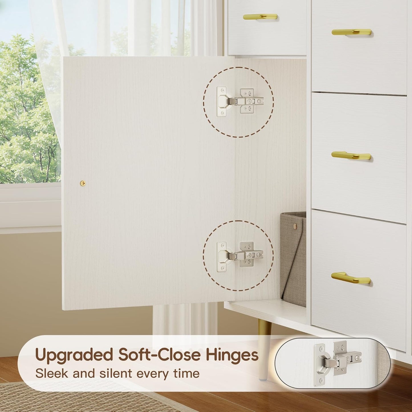 Wood 5 Drawer Dresser for Bedroom with 2 Doors