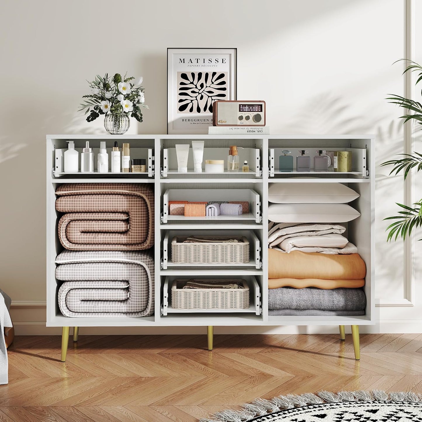 Wood 5 Drawer Dresser for Bedroom with 2 Doors