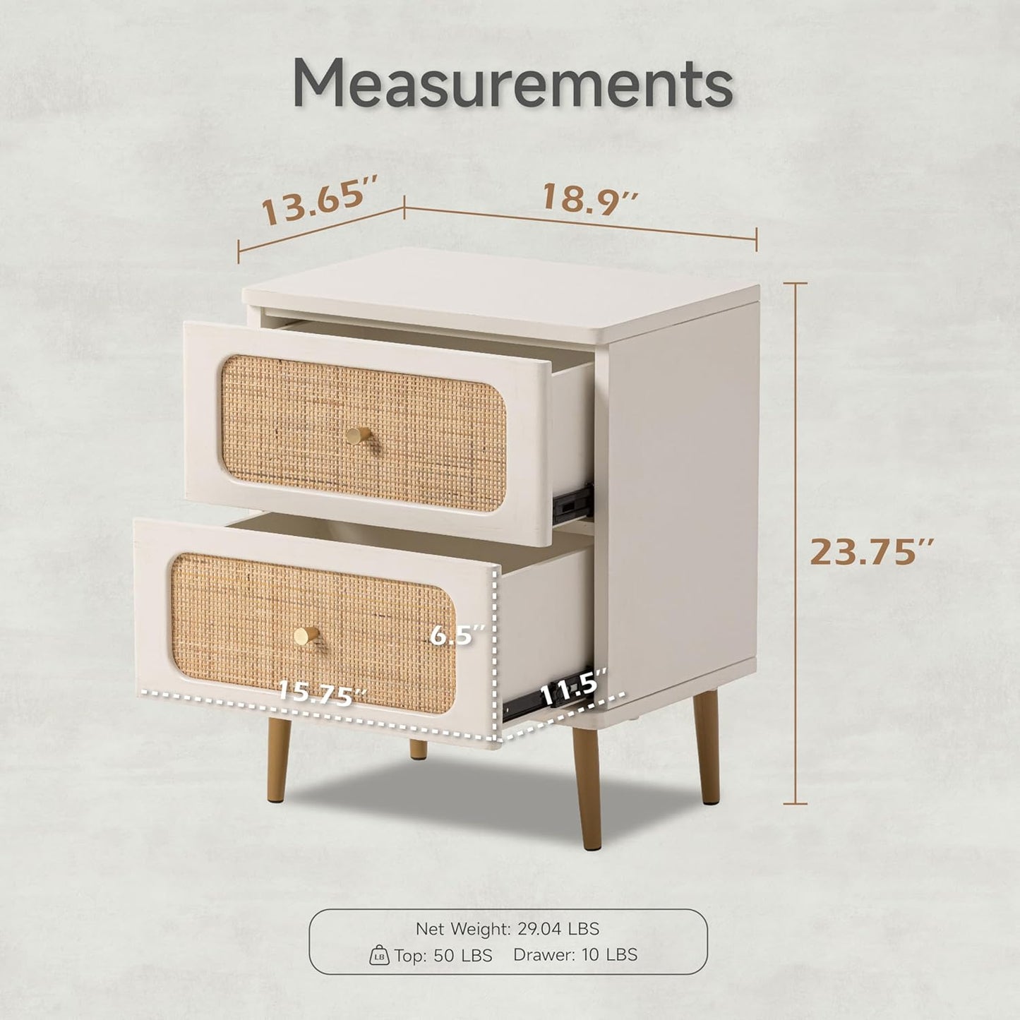 Wicker Rattan Chest of Drawers, 3-Drawer Dresser