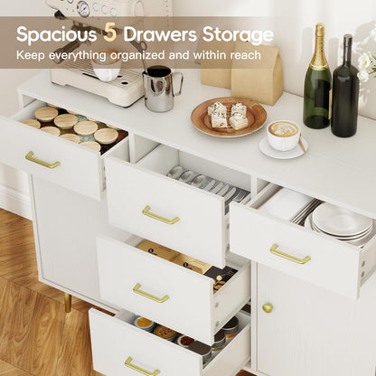 Wood 5 Drawer Dresser for Bedroom with 2 Doors