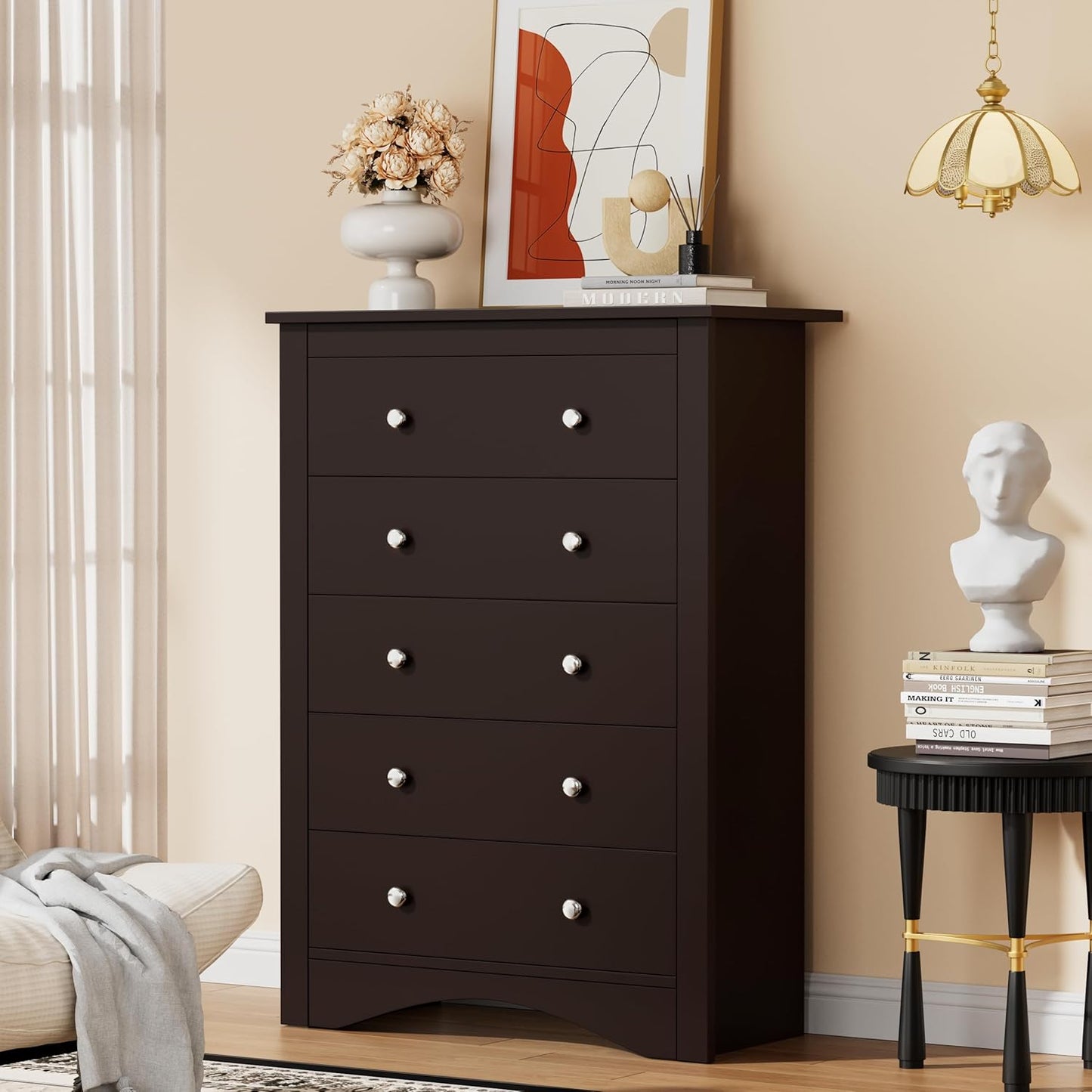 Tall Dresser for Bedroom with 5 Drawers Modern Chest of Drawers