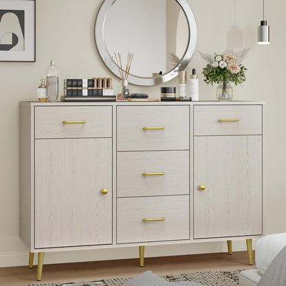 Wood 5 Drawer Dresser for Bedroom with 2 Doors