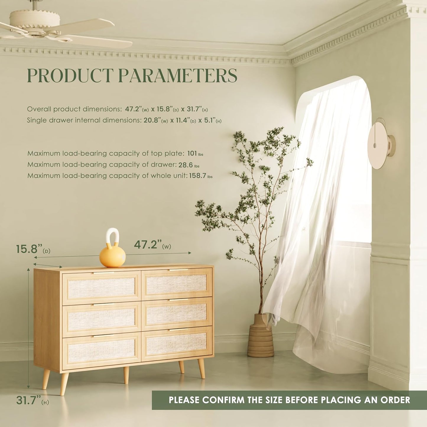 Dresser for Bedroom,47.2" Wide 6 Drawer Double Dresser