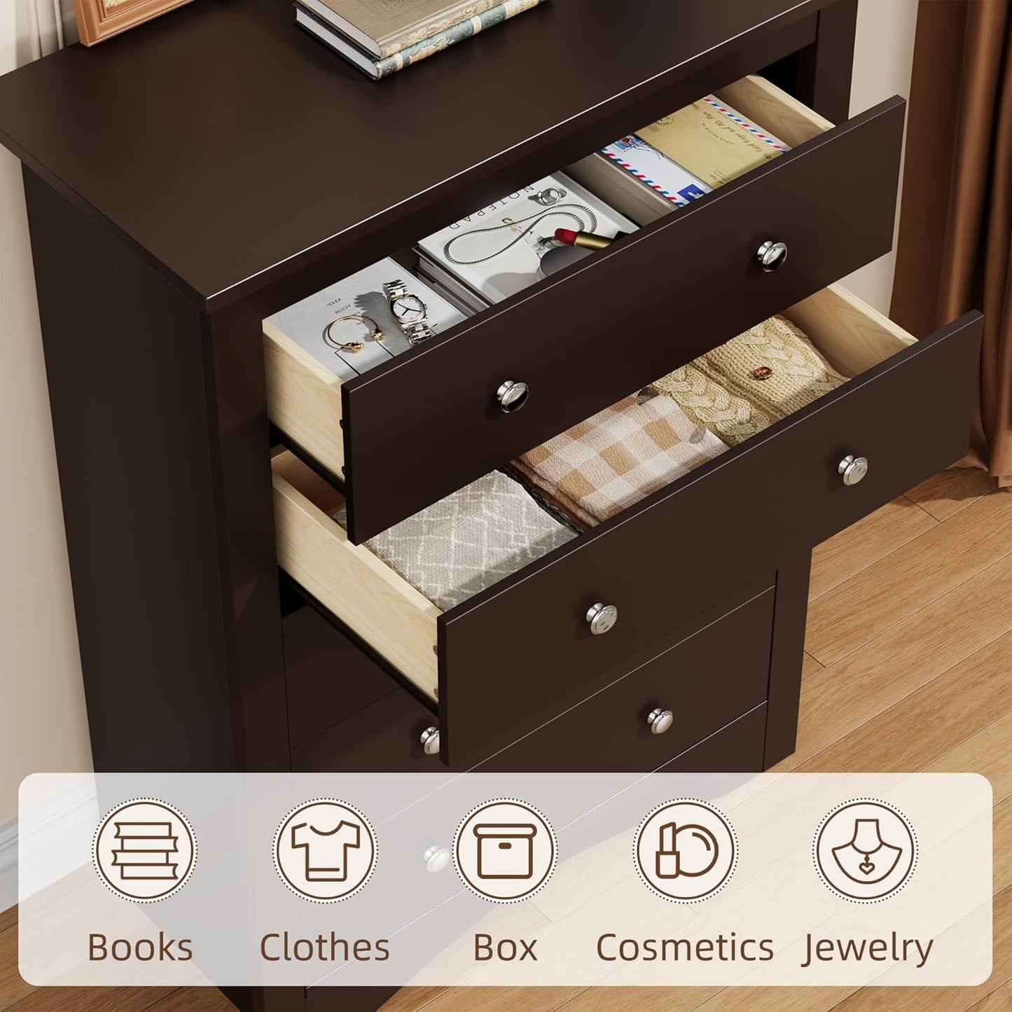 Tall Dresser for Bedroom with 5 Drawers Modern Chest of Drawers
