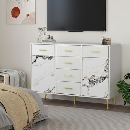 Wood 5 Drawer Dresser for Bedroom with 2 Doors