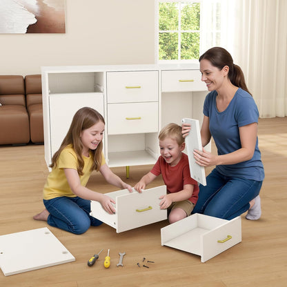 Wood 5 Drawer Dresser for Bedroom with 2 Doors