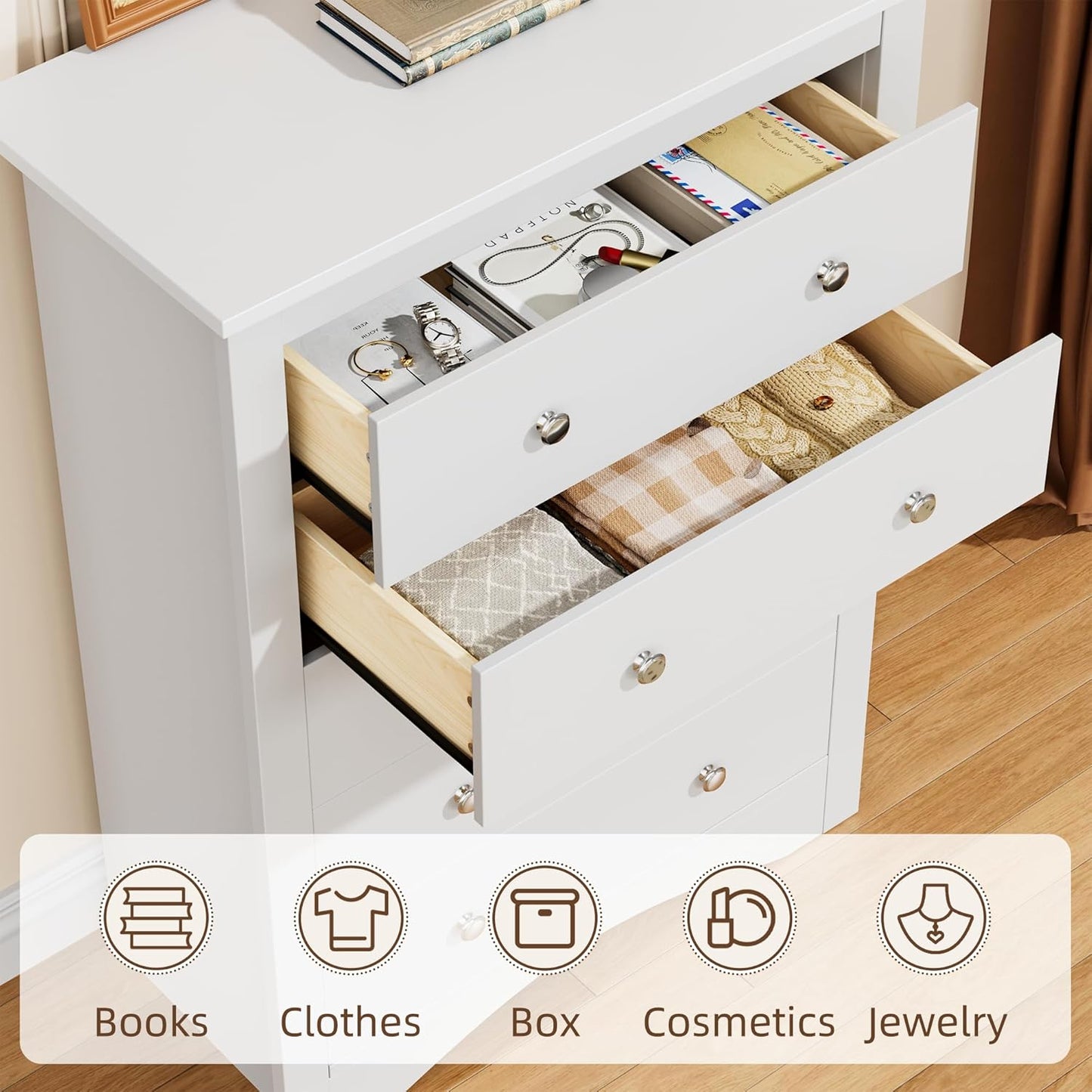 Tall Dresser for Bedroom with 5 Drawers Modern Chest of Drawers