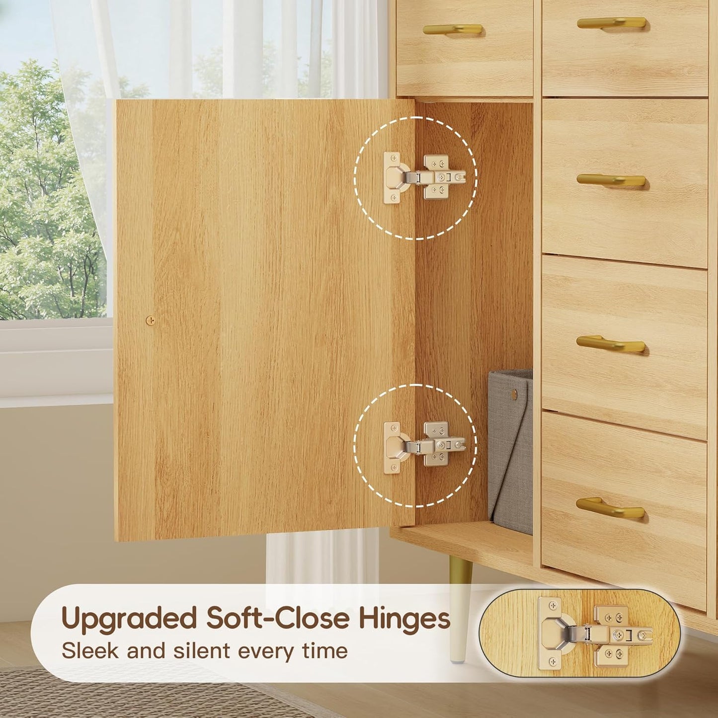 Wood 5 Drawer Dresser for Bedroom with 2 Doors