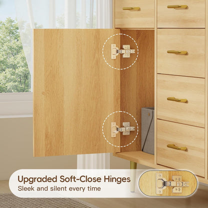 Wood 5 Drawer Dresser for Bedroom with 2 Doors