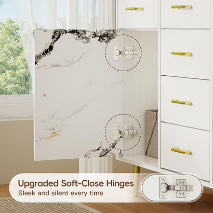 Wood 5 Drawer Dresser for Bedroom with 2 Doors