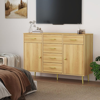 Wood 5 Drawer Dresser for Bedroom with 2 Doors