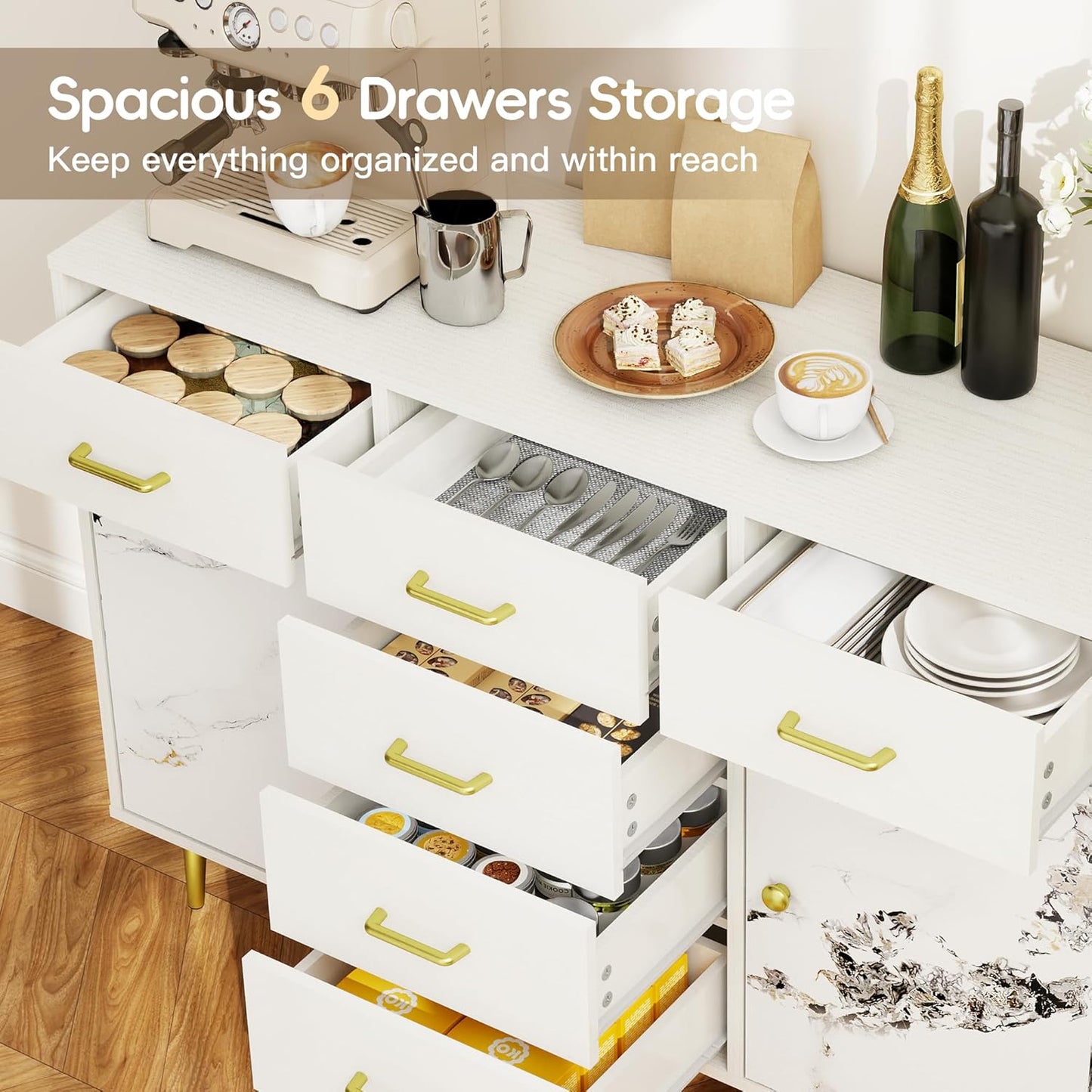 Wood 5 Drawer Dresser for Bedroom with 2 Doors