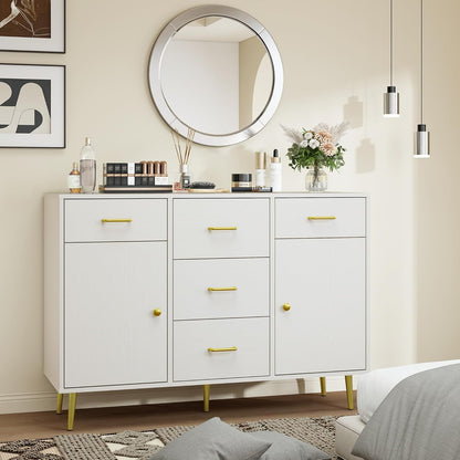 Wood 5 Drawer Dresser for Bedroom with 2 Doors