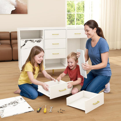 Wood 5 Drawer Dresser for Bedroom with 2 Doors