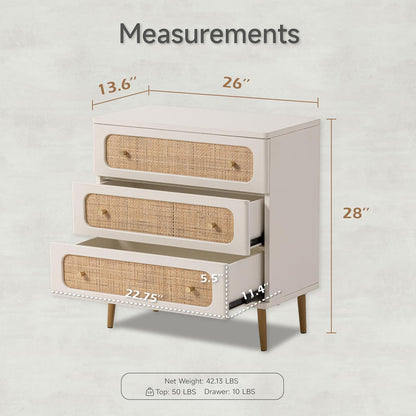 Wicker Rattan Chest of Drawers, 3-Drawer Dresser