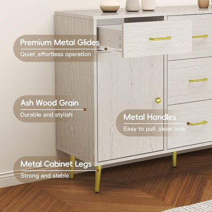 Wood 5 Drawer Dresser for Bedroom with 2 Doors