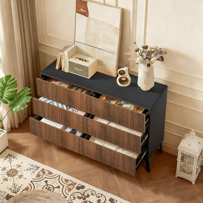 Walnut Drawers Dresser, Fluted Chest of 6 Drawers Dresser TV Stand