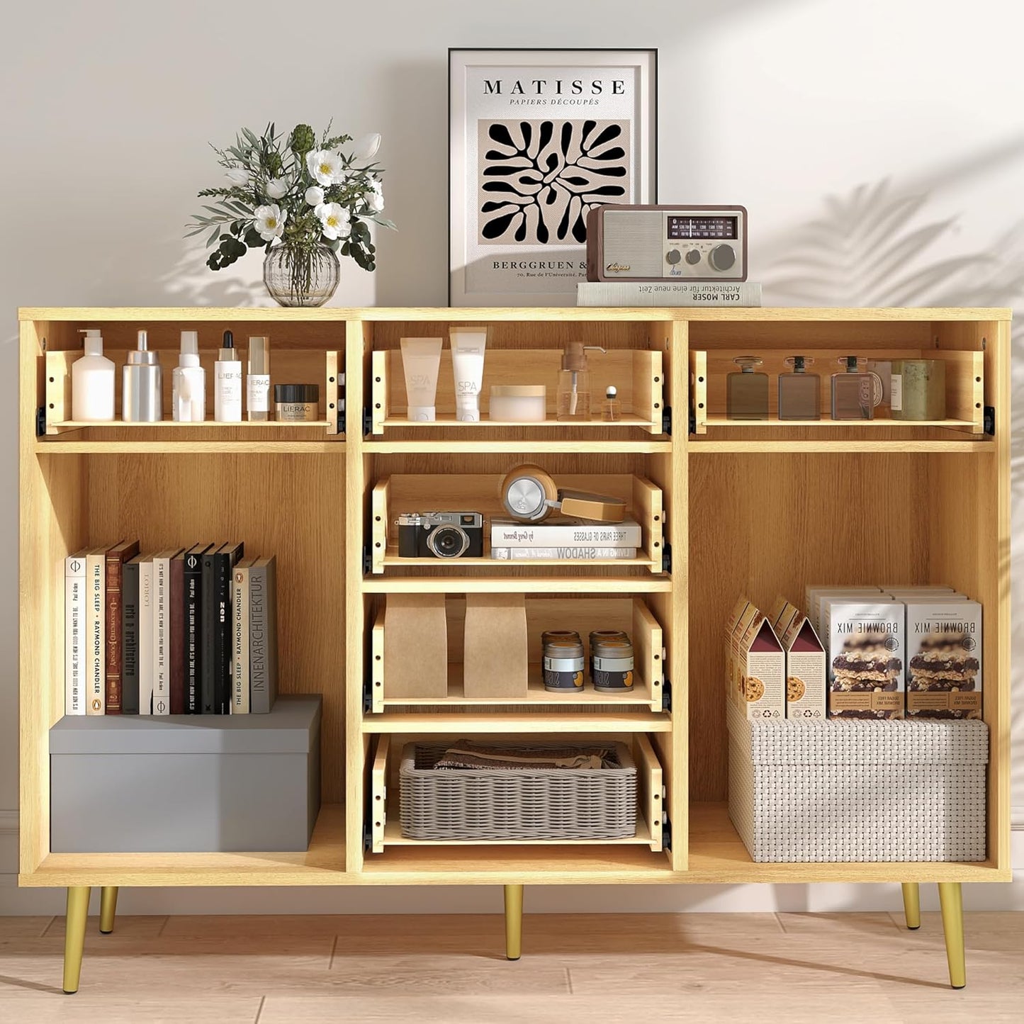 Wood 5 Drawer Dresser for Bedroom with 2 Doors