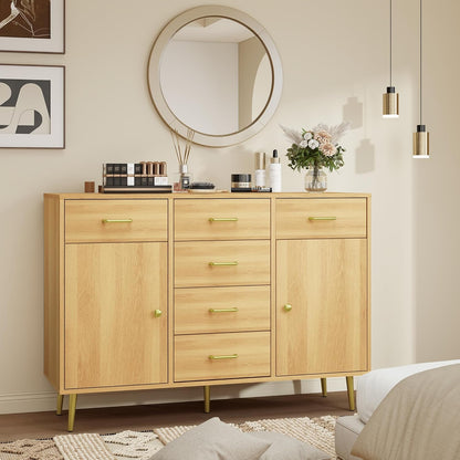Wood 5 Drawer Dresser for Bedroom with 2 Doors