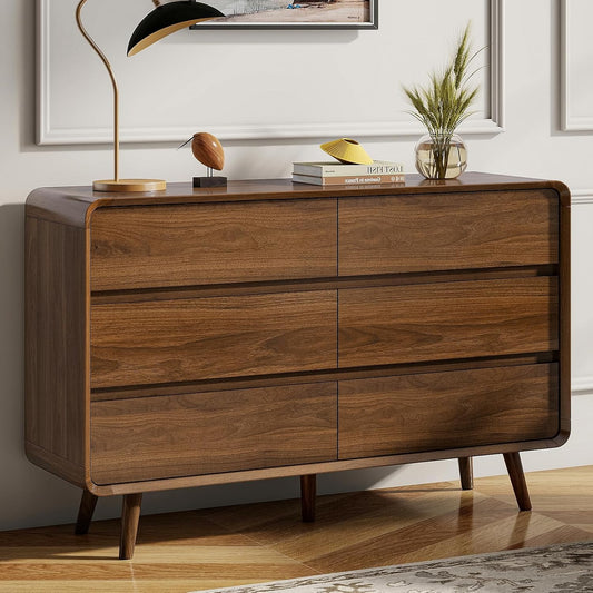 6 Drawer Dresser for Bedroom, Mid Century Modern Dressers