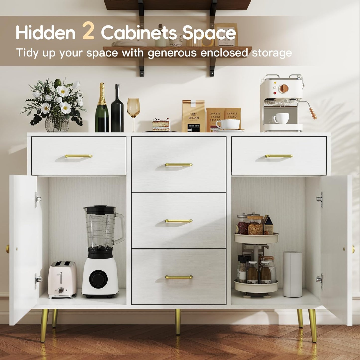 Wood 5 Drawer Dresser for Bedroom with 2 Doors