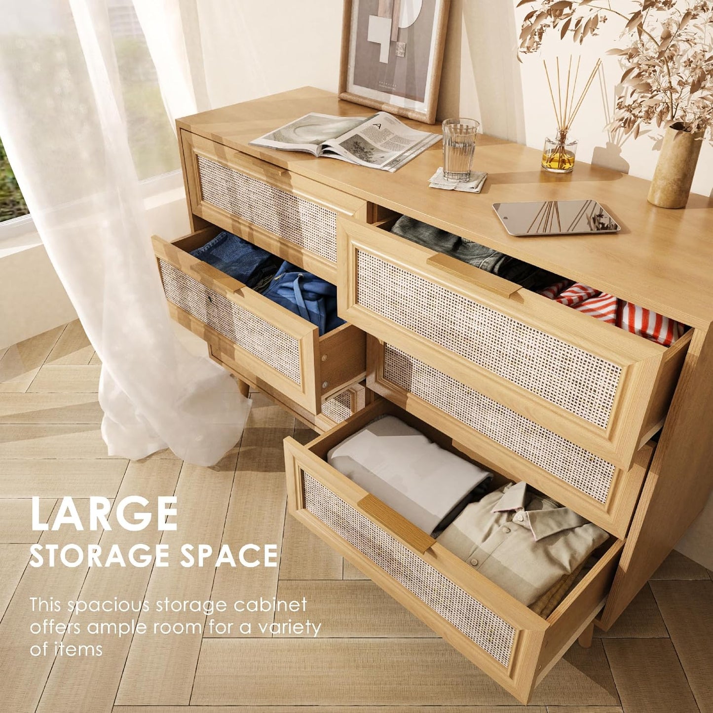 Dresser for Bedroom,47.2" Wide 6 Drawer Double Dresser