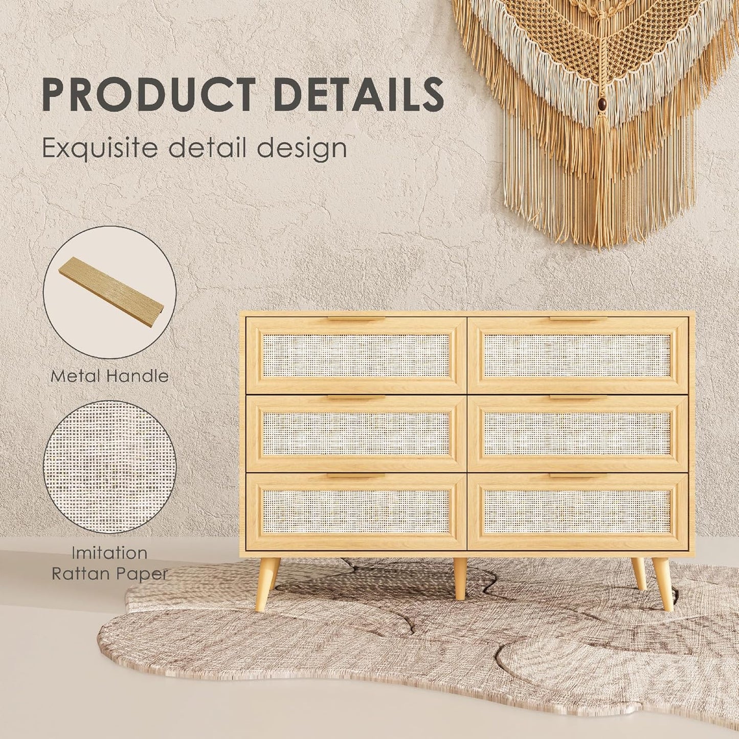 Dresser for Bedroom,47.2" Wide 6 Drawer Double Dresser