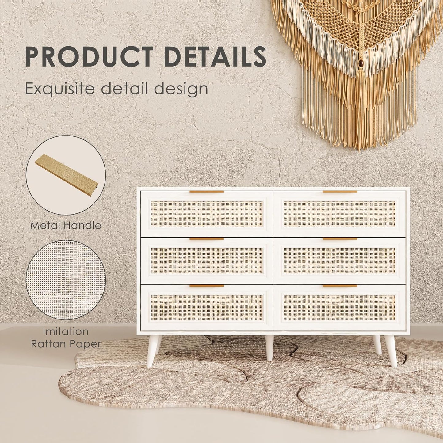 Dresser for Bedroom,47.2" Wide 6 Drawer Double Dresser