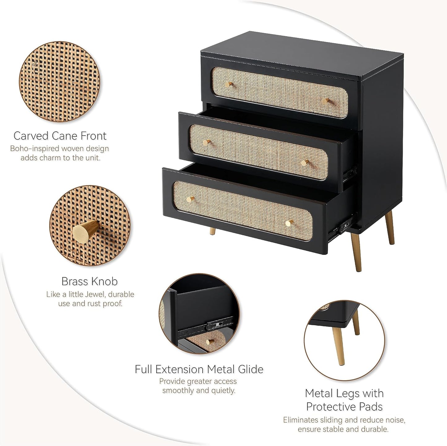 Wicker Rattan Chest of Drawers, 3-Drawer Dresser