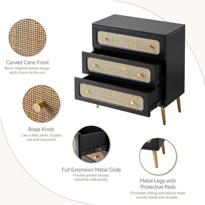 Wicker Rattan Chest of Drawers, 3-Drawer Dresser