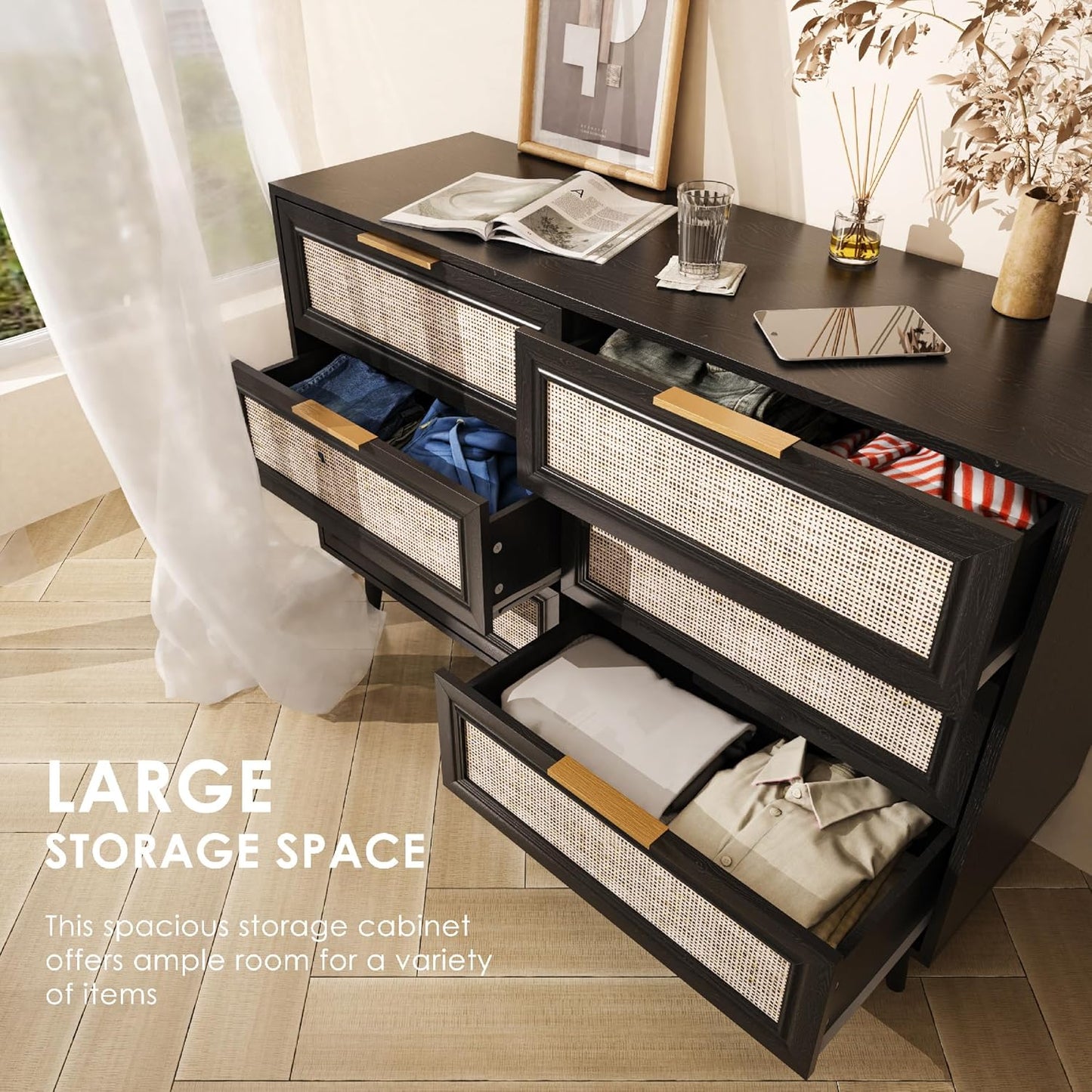 Dresser for Bedroom,47.2" Wide 6 Drawer Double Dresser