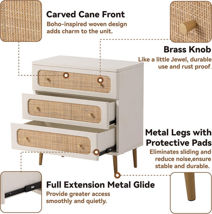 Wicker Rattan Chest of Drawers, 3-Drawer Dresser